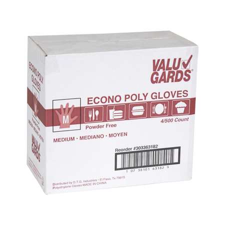 VALUGARDS Econo Poly, Poly Disposable Gloves, Poly, M, 2000 PK, Clear 303363182